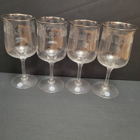 Set Of 4 Lenox White Echo Hand-Etched Crystal Wine Glasses 8.5" - Picture 1 of 5